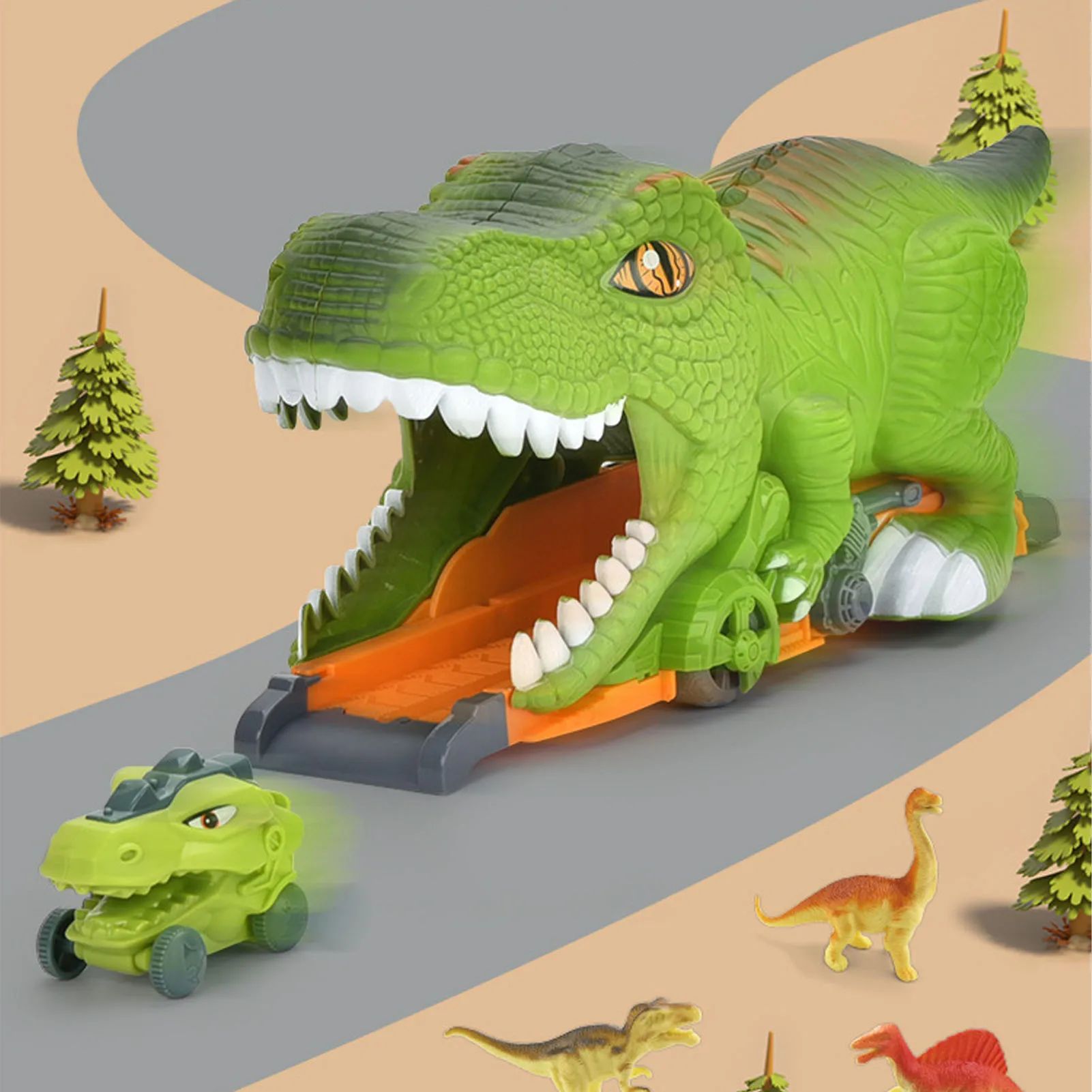 Dinosaur Race Track Toys Sliding Scenario Simulation Enhance Imagination Dinosaur Tunnel Playset Track Car Toys