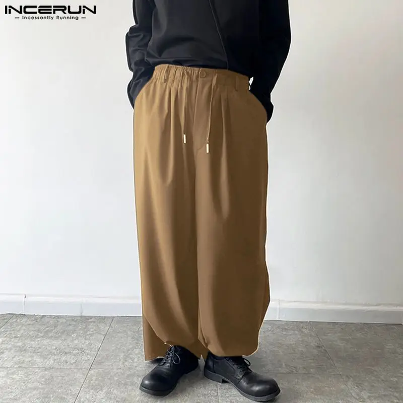 

2024 Men Pants Drawstring Loose Pockets Solid Color Casual Trousers Men Streetwear Joggers Stylish Long Pants S-5XL INCERUN