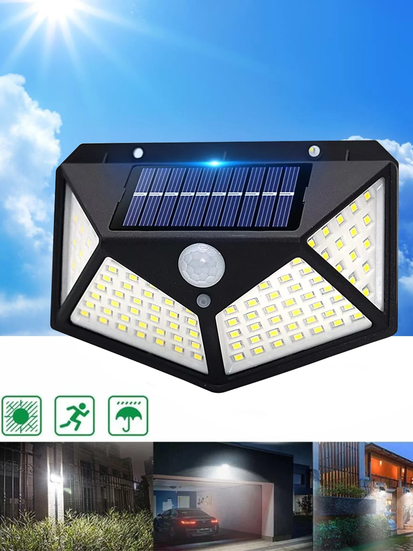1 100 Led Wall Light Outdoor Solar Light Pir Motion Sensor Solar Street Light, Used For Garden Decoration, Lighting, Street Ligh