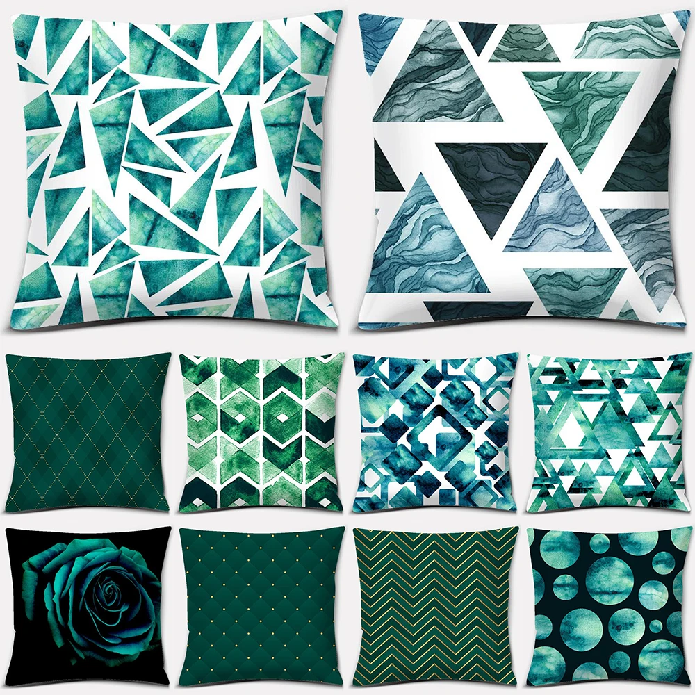

Dark green geometric printed pattern cushion cover for home living room sofa decoration waist pillowcase