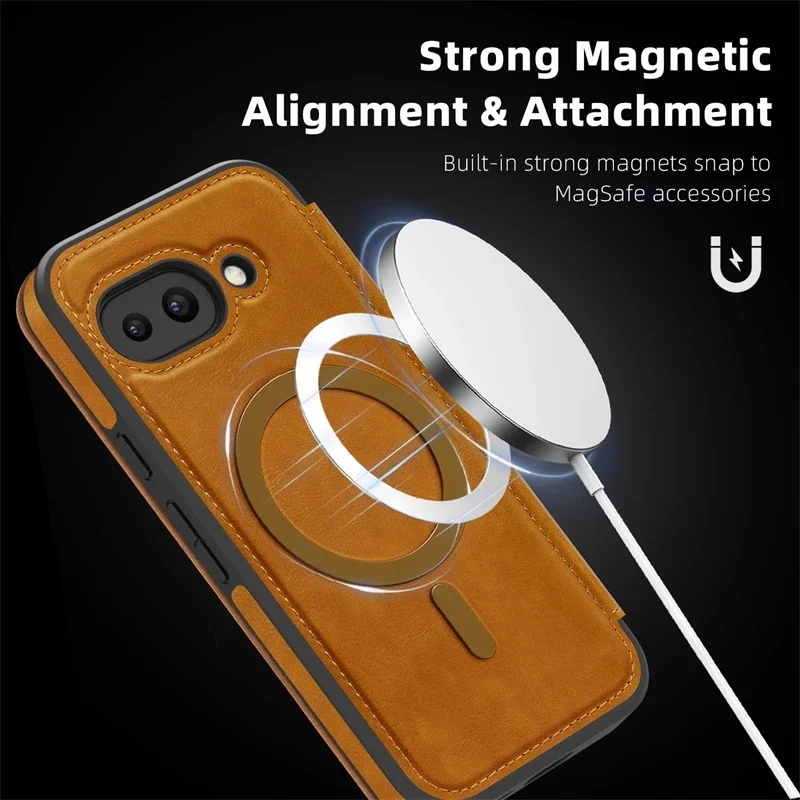 Magnetic Leather Flip Wallet Card Holder Case with Magsafe Compatibility