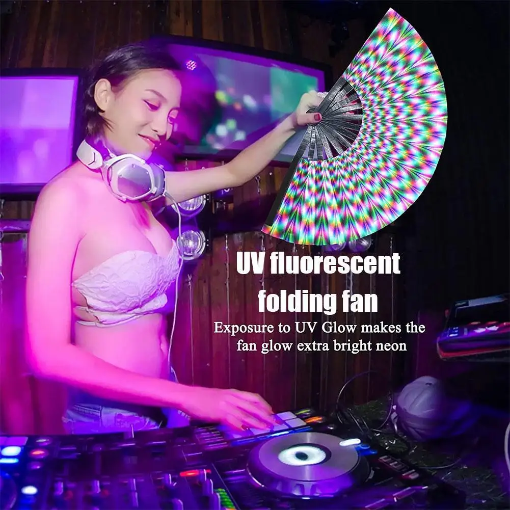UV Glow Rave Fan Gradient Colorful Reflective Foldable Fan Bamboo Folding Clack Hand For Men Women Dance Party folding fan hand fan