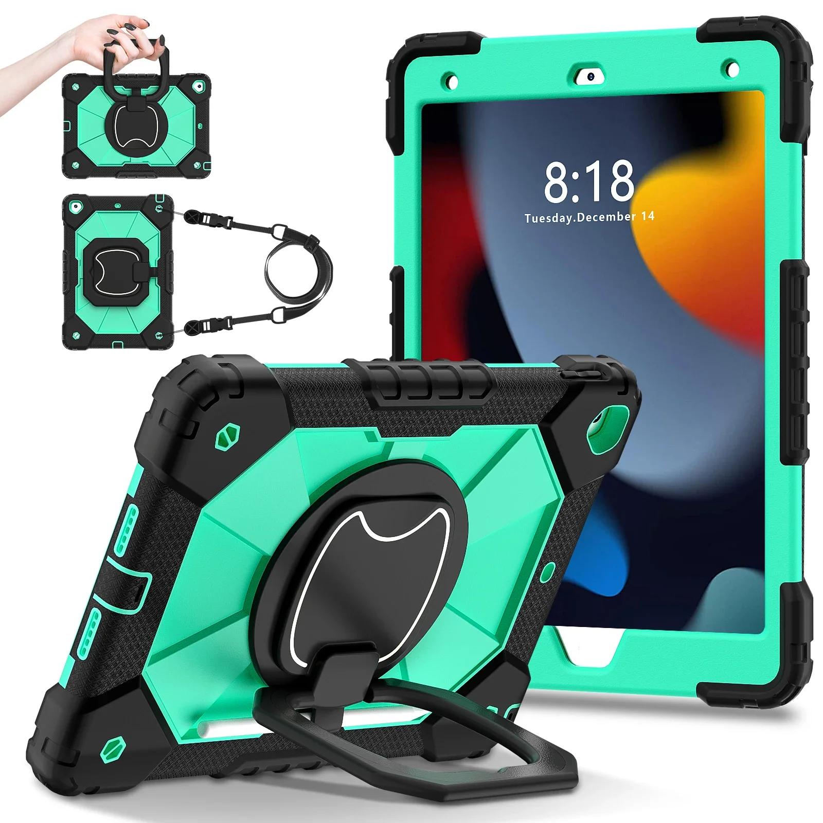 Heavy Duty Shock-Resistant Rotating Stand Tablet Case Cover