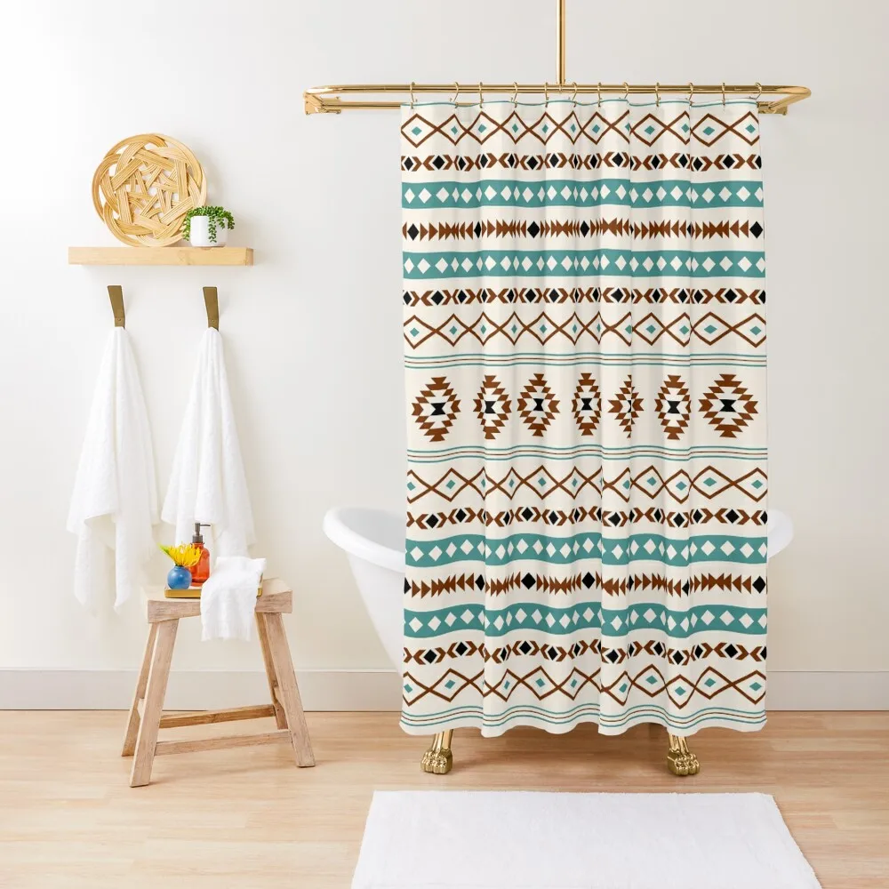 

Aztec Teal Terracotta Black Cream Mixed Pattern Shower Curtain For Shower Luxury Bathroom Shower For Bathroom Set Curtain