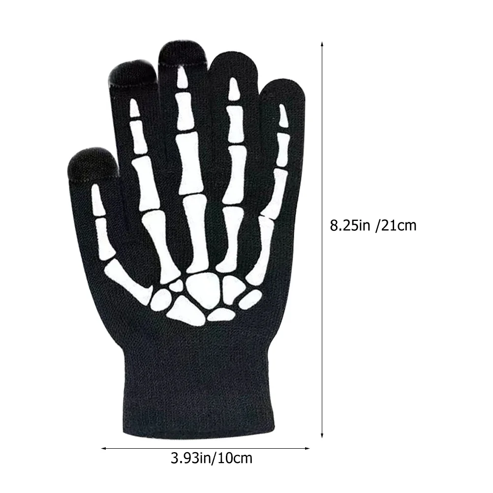 

Gloves Fluorescent Outdoor Riding Party Luminous Novelty Full Finger Halloween Pattern Skull Bone