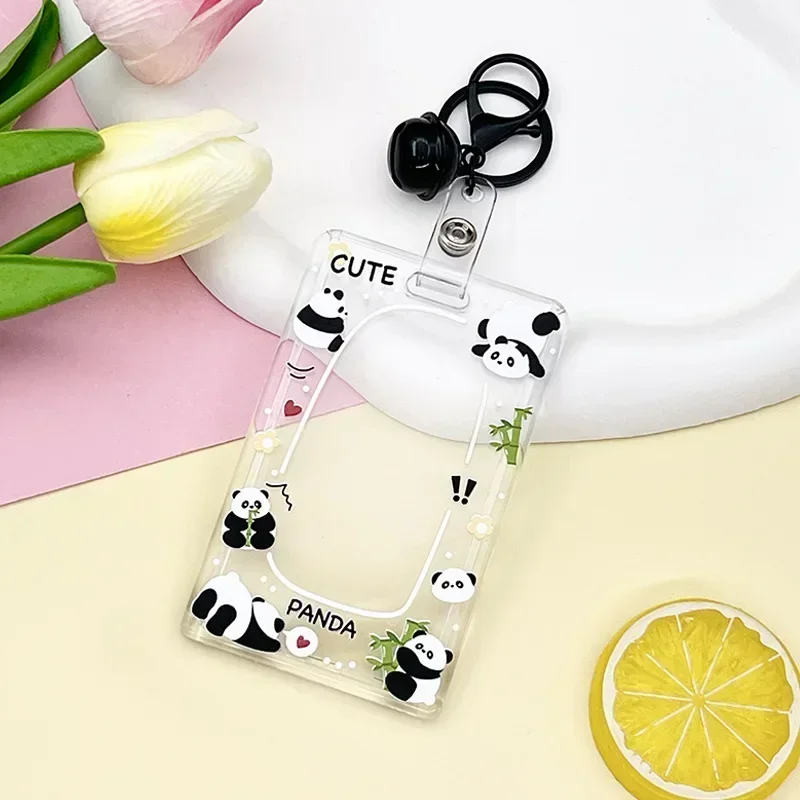 Kawaii Plastic Cartoon Cards Protecting Cover Clear Pig Bear Frog Card Holders with Long Rope Key Chain Student Bus Card Holder