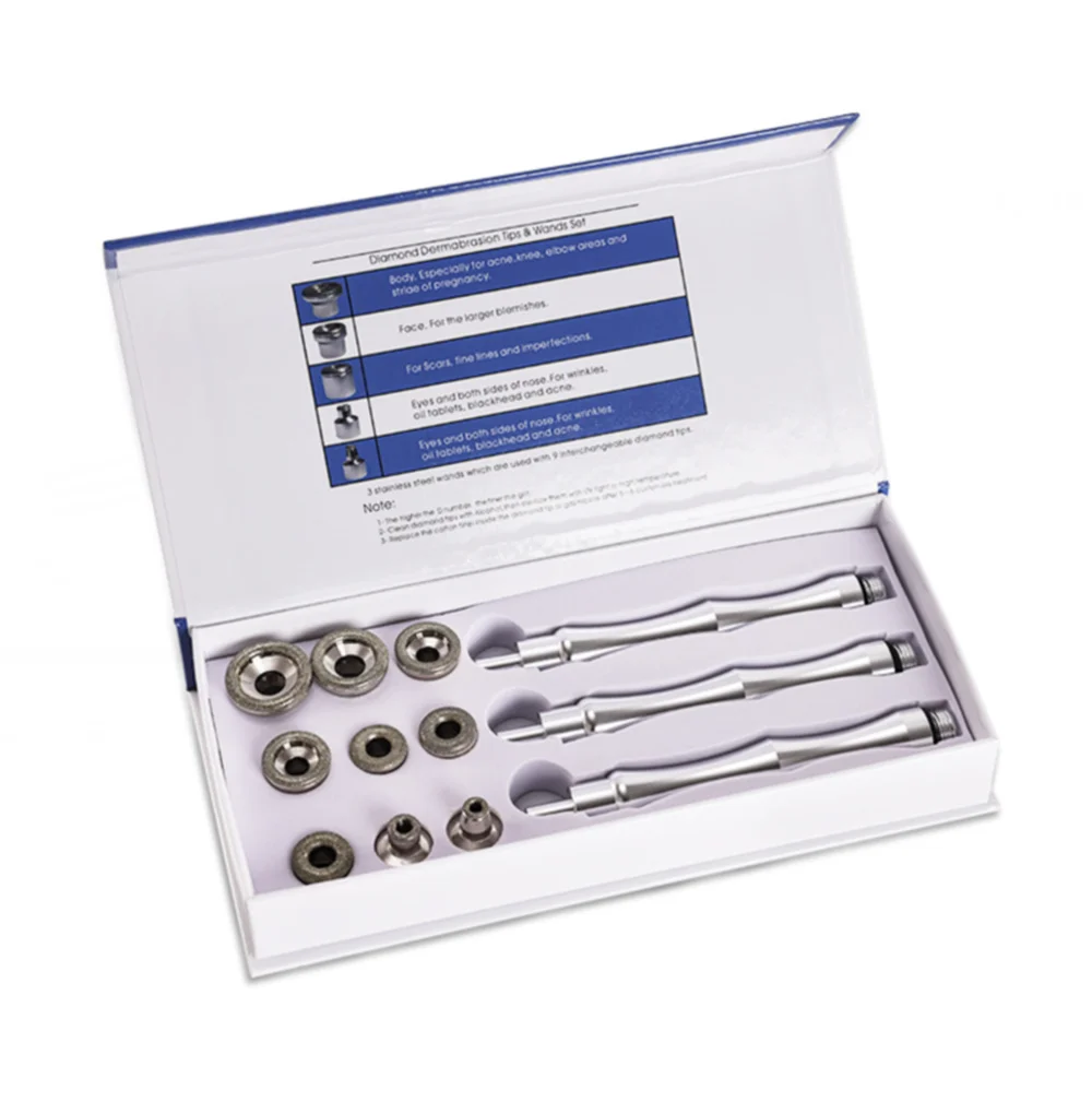 Diamond Microdermabrasion 9 Tips 3 Wands for Facial Skin Peeling