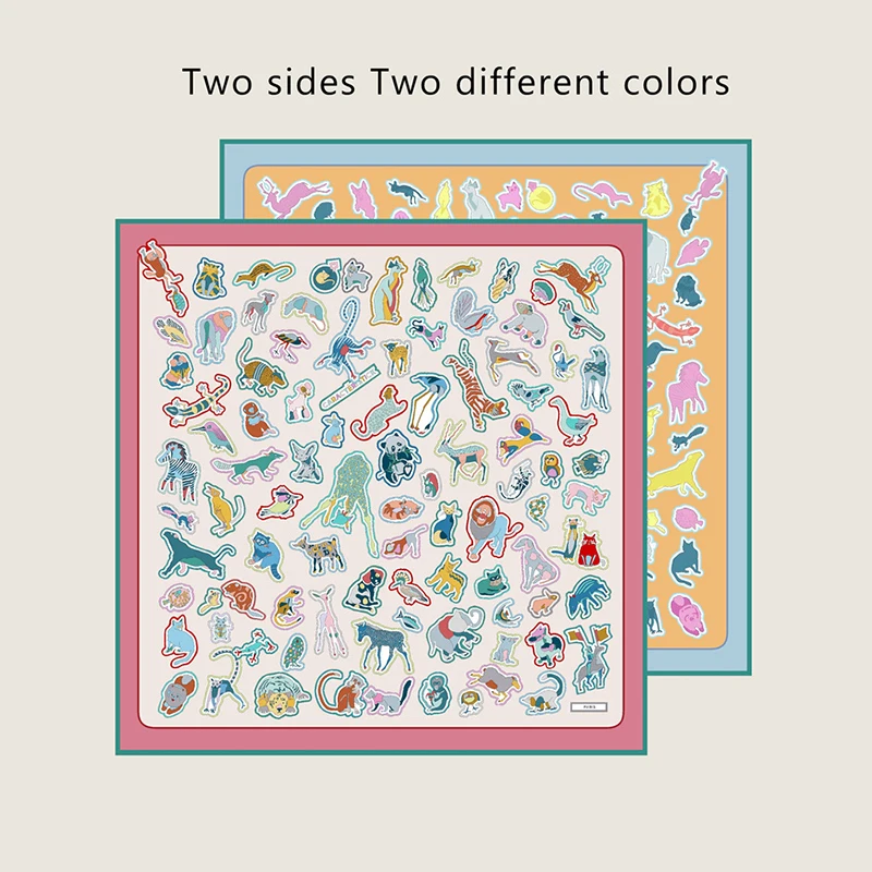 New Brand Animal world Two-sided Print Headband Scarf Women Fashion 90*90cm Hijab Bandana Neckerhicef Beach Sun Protection Shawl