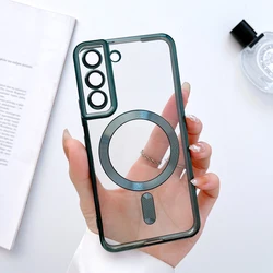 MagSafe-Compatible Transparent Soft Silicone Wireless Charging Case for Samsung Galaxy S22/S21 Series (Dark Green)