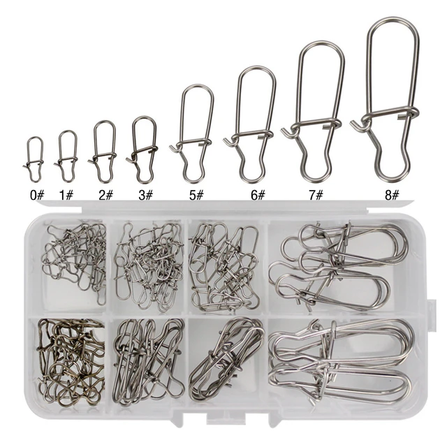 100 Pack Duo Lock Snaps Size 0-8# Snap Swivel Solid Rings Stainless Steel Fishing  Tackle