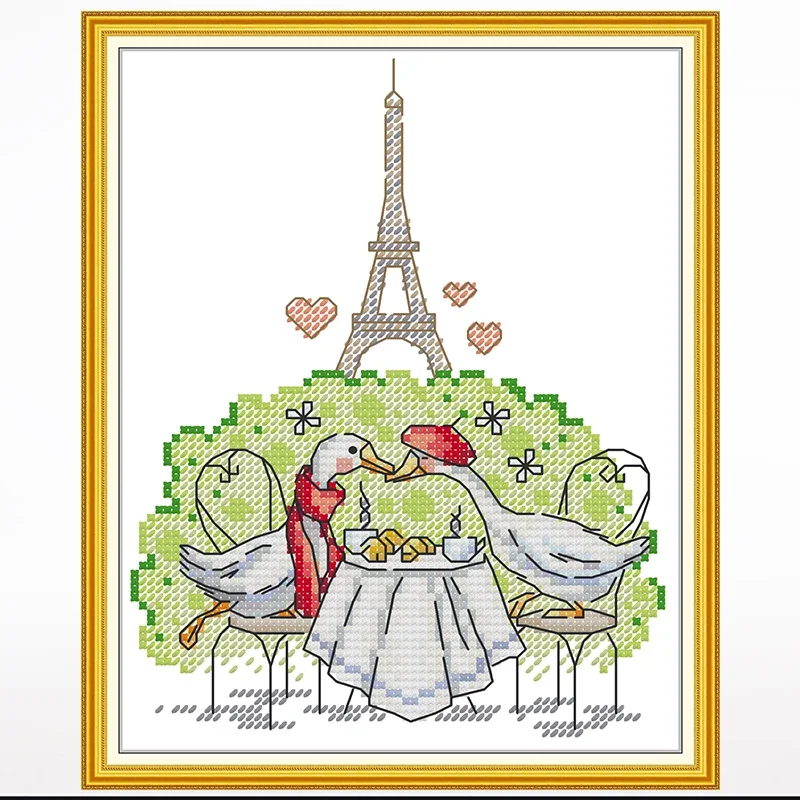 

Paris love cartoon cross-stitch living room bedroom hanging painting, 11CT/14CT hand-embroidered