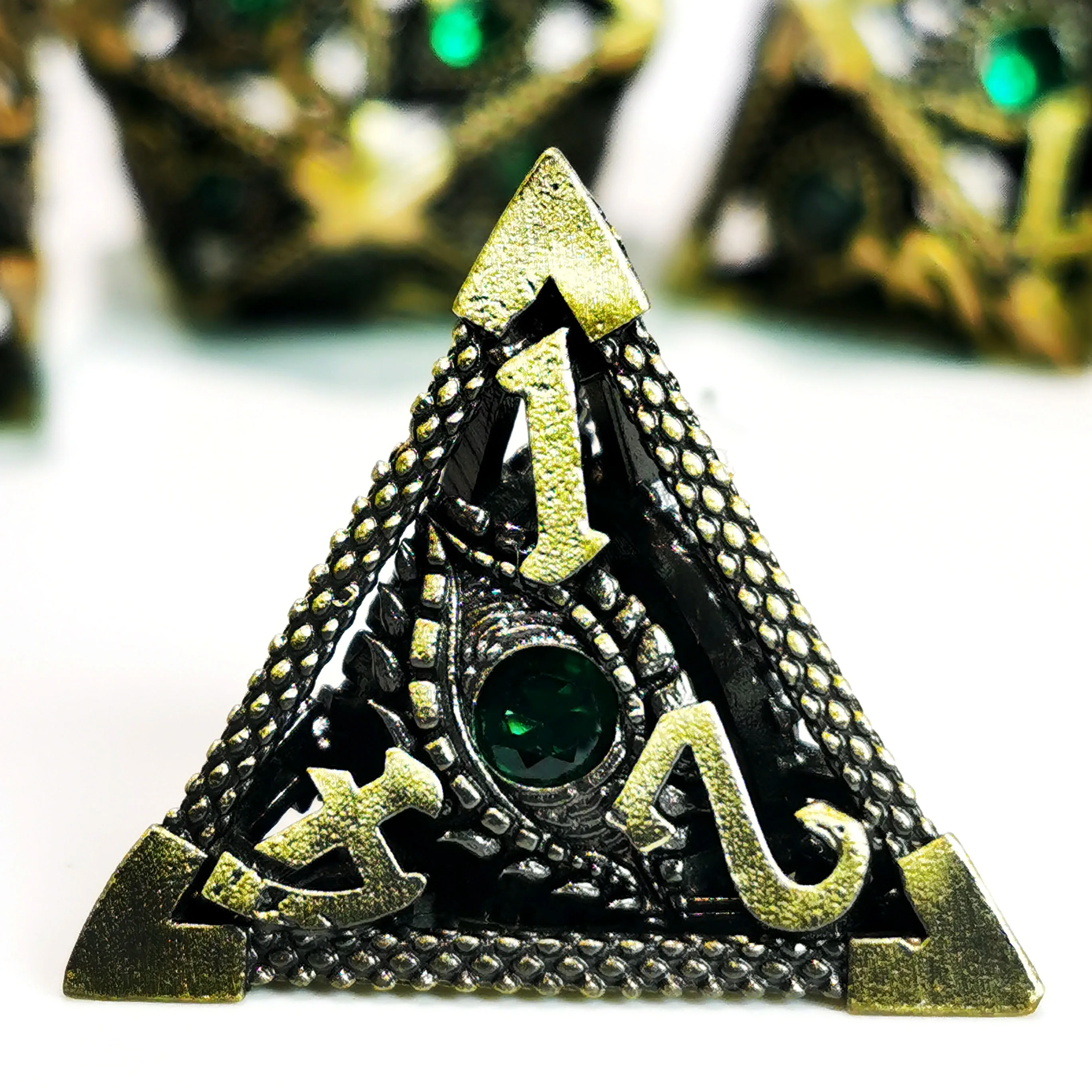 DnD Metal Dice Set - Hollow Dragon Eye Green D&D Dice with Zinc Alloy Core, 7 Polyhedral RPG Dice for Dungeons & Dragons 5