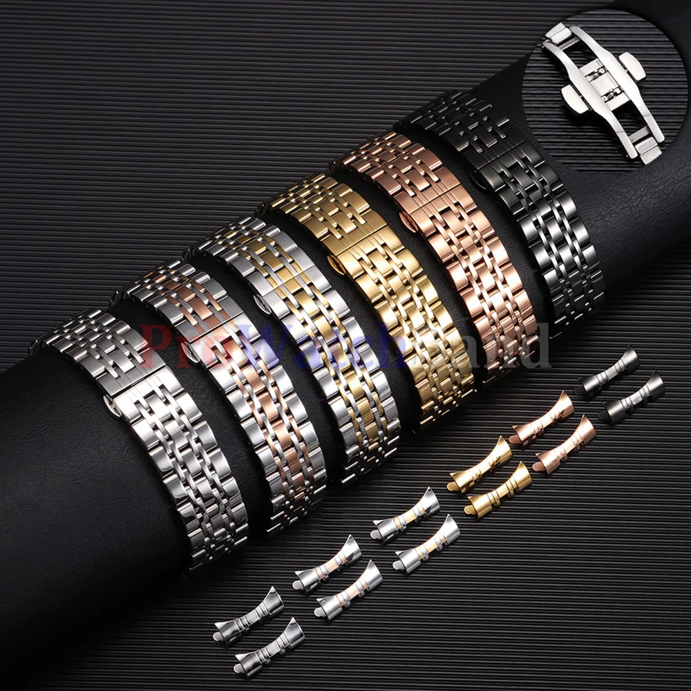 Elegant Curved End Stainless Steel Watchband Bracelet