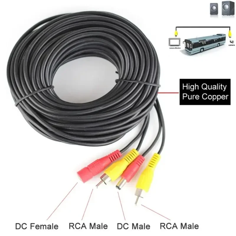 DC Power RCA AV Video 12V Extension Cable 5 10 20 Meters For Car Truck Bus Parking Home Security Surveillance CCTV Camera