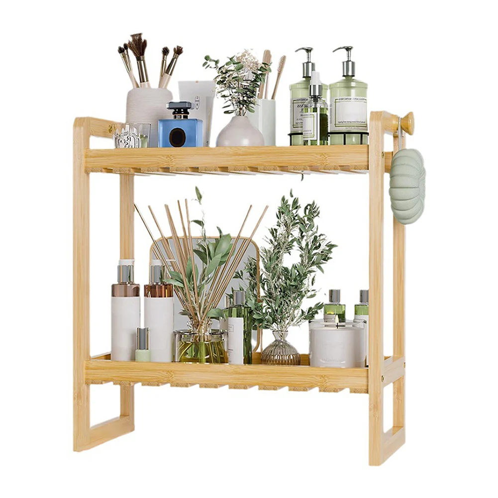 Bamboo Bathroom Organizers and Storage Shelves 2-Tier Over Toilet Bathroom Shelf Bathroom Storage Shelf for Small Bathroom 3