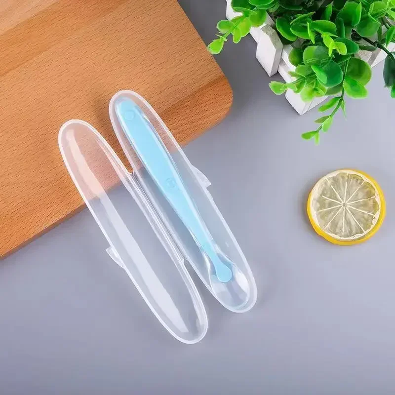 

Baby Soft Silicone Spoon with Storage Box Candy Color Temperature Sensing Spoon Children Food Feeding Dishes Feeder Appliance