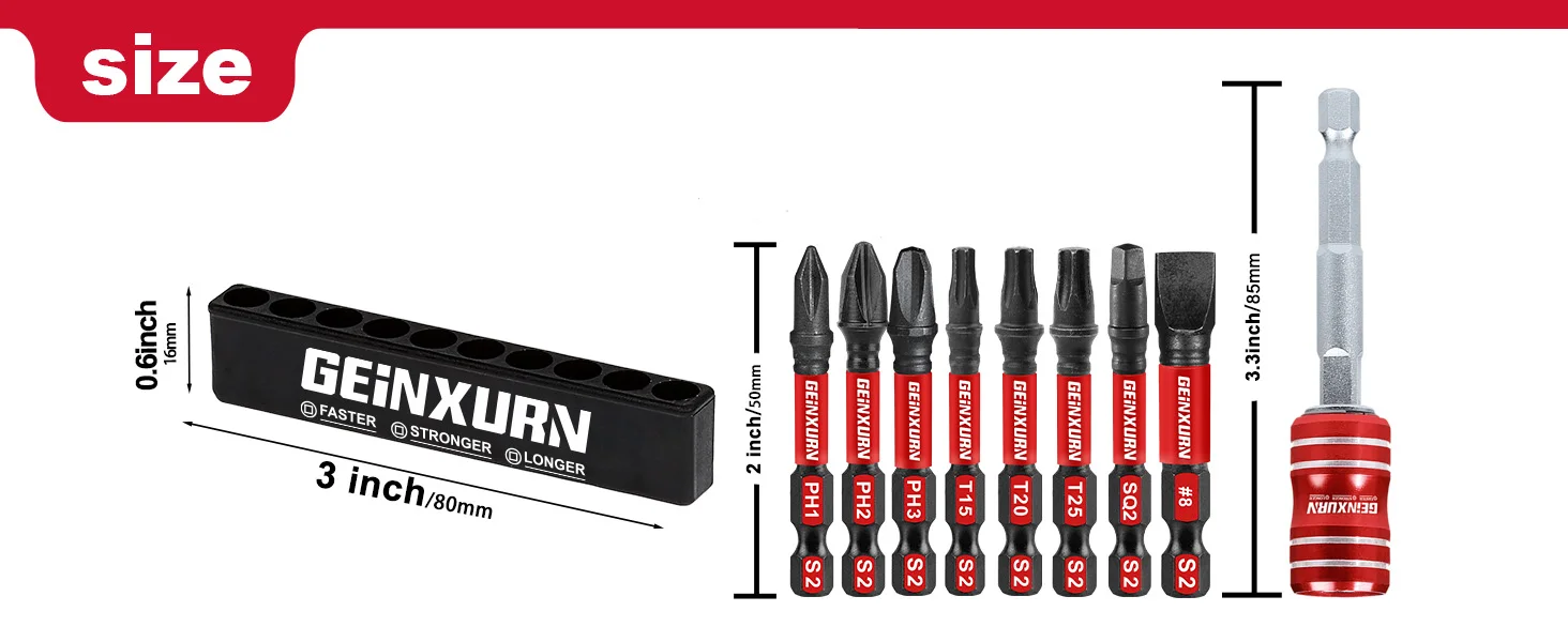 Geinxurn 2-IN-1-Schraubendreher-Bit- und Steckdosenverlängerungshalter und S2-Schraubendreher-Bits, magnetisches Schnellspanner-Bithalter-Set – Detail 1