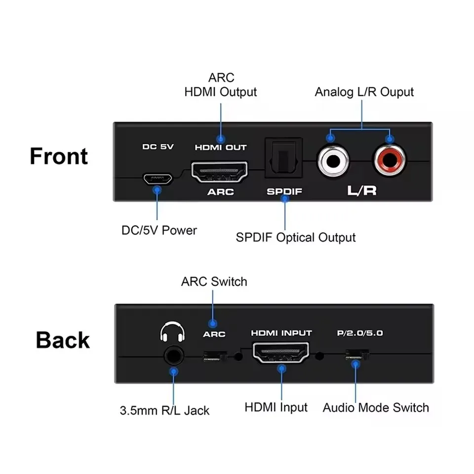 4K@60Hz HDMI 오디오 추출기 (ARC 지원) HDMI-광(옵티컬) SPDIF Toslink 3.5mm 스테레오 RCA L/R 출력, HDCP 2.2, DTS 5.1 지원, TV, PS5, PC용