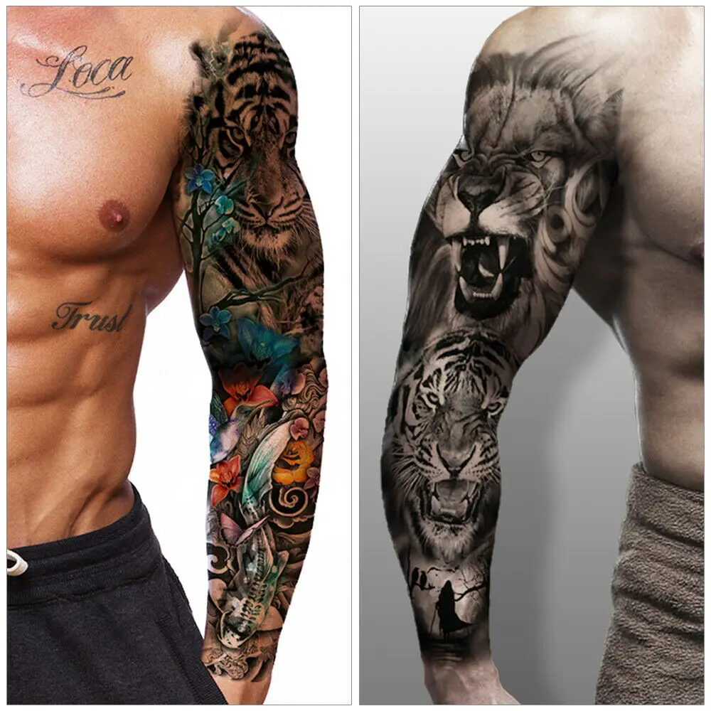 

Waterproof Full Arm Temporary Tattoo Sticker Tiger Lion Wolf Eye For Man Women Body Art Sleeve Flash Fake Shoulder Tatoo