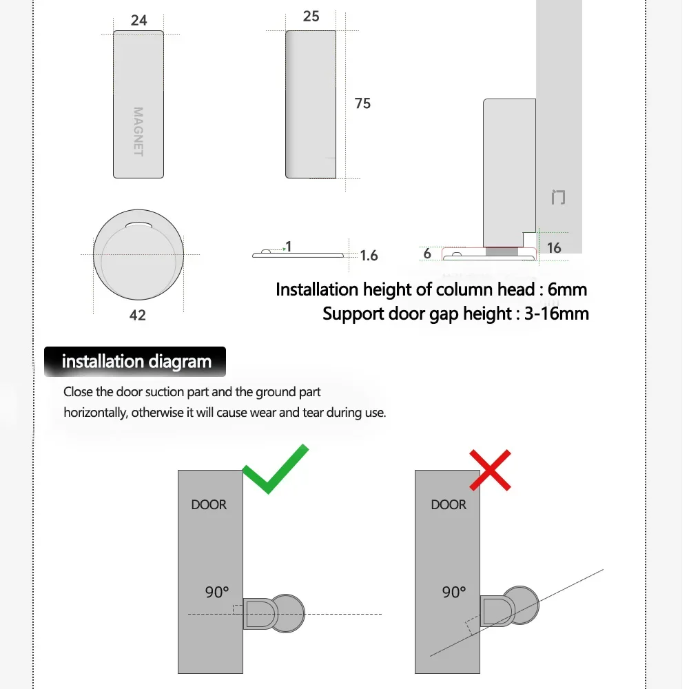 Magnetic Door Stopper Nail Free Door Base Hardware Door Close Prevention