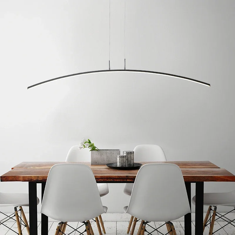 

Designer Simple Line Shape Aluminum Pendant Lights For Living Room Dining Bedroom Study Creative Linear LED Lamp High-end Art