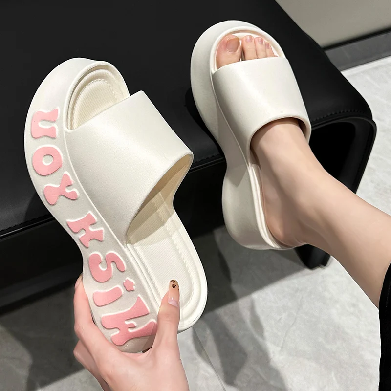 Fashion Print Soft Wedge Slippers Women Summer Thick Sole Cloud Slides Woman Sandals 2025 Beach Non-slip Chunky Platform Sandals 5