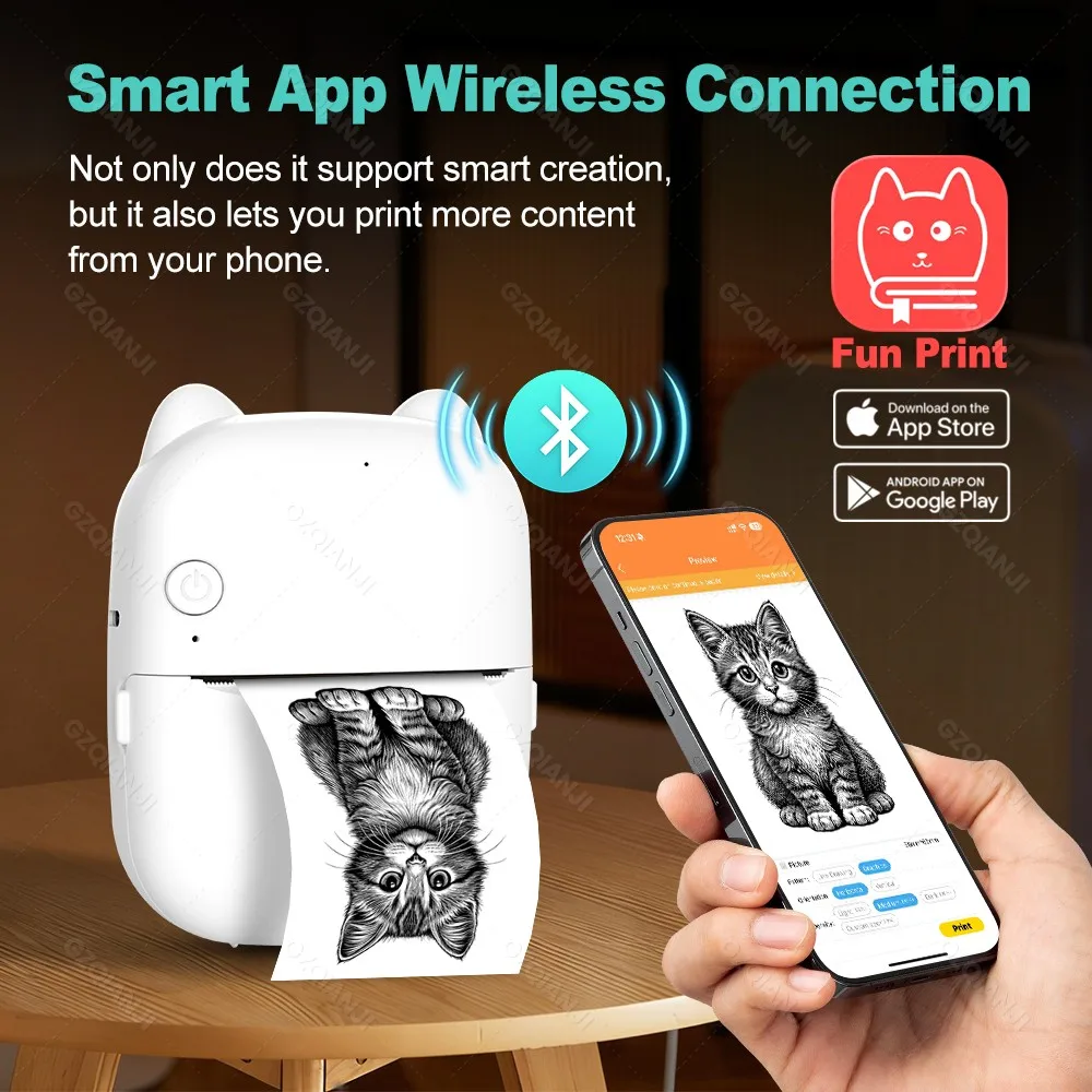 2026 AI 포켓 프린터(1롤 용지 포함) 음성 인쇄, AI 사진 생성 지원, 영수증, 라벨, 스티커, 메모, 목록 출력 기능 탑재