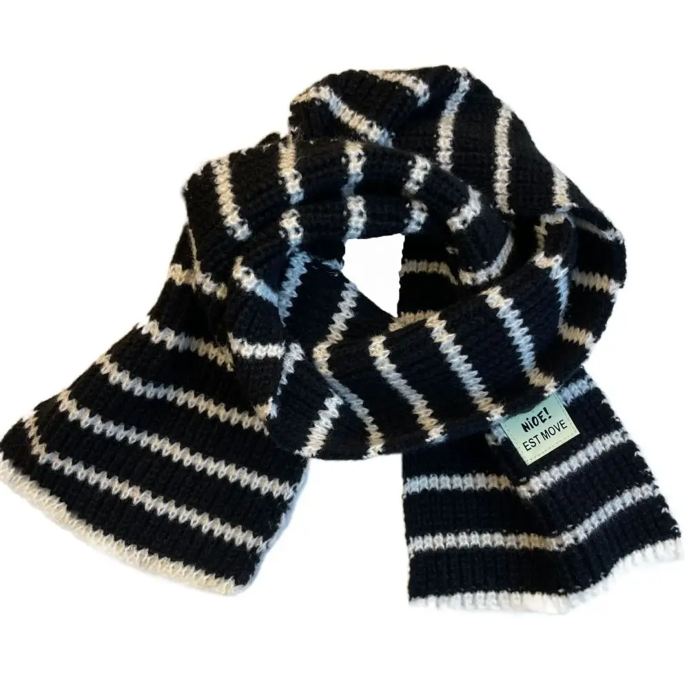 Boys Girls Minimalist Stripe Baby Scarf Neck Warm Collar Wraps Neck Guards Scarves Thick Warm Baby Knitted Scarves Autumn Winter
