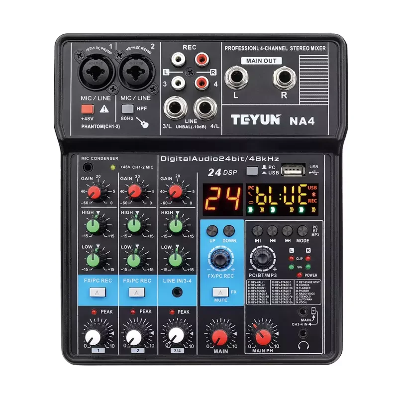4-Channel Professional Portable Sound Mixer Console Computer Input 48v Power Model Number Certification Origin Mixing NA4