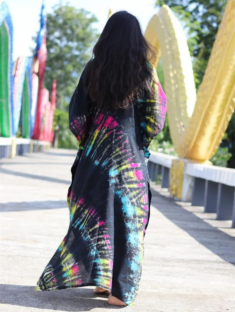 Fashion Casual Striped Print Long Dresses Women Bohemian V-neck Bat Sleeve Loose Slit Beach Dress Summer New Beachwear Vestidos 59 Fashion Casual Striped Print Long Dresses Women Bohemian V-neck Bat Sleeve Loose Slit Beach Dress Summer New Beachwear Vestidos