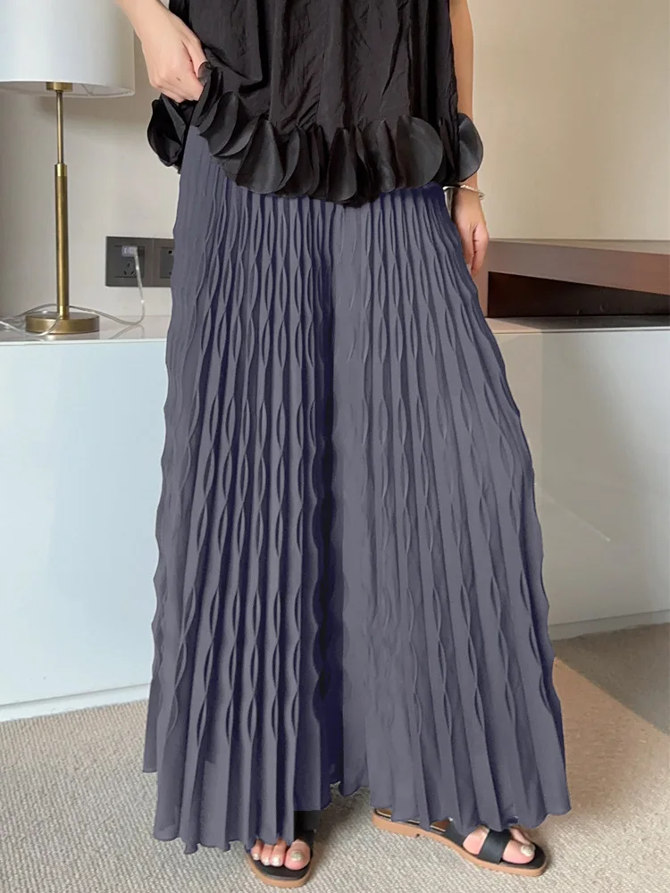 Pleated New Solid Color Elastic Waist Wide Leg Pants Fashion Hand Pleated Stretchy Loose Trousers Comfortable Women's