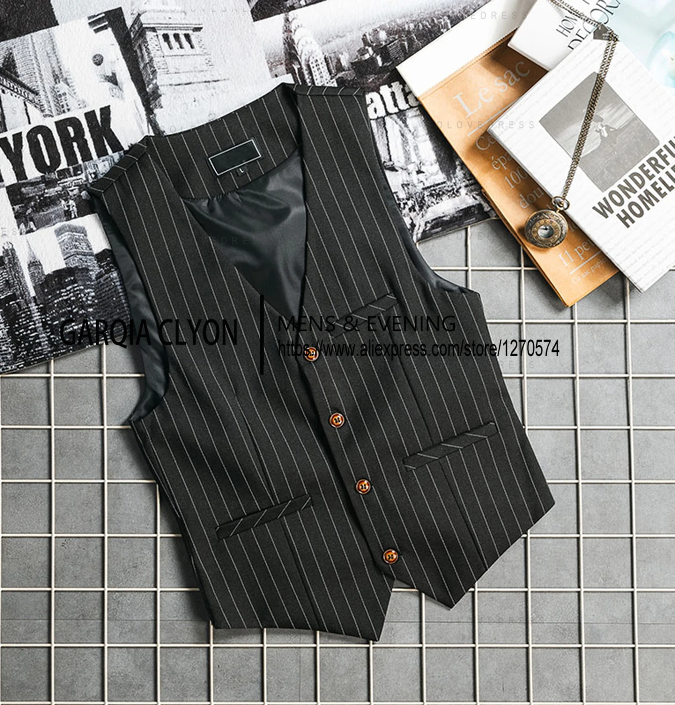 New V Neck Pinstripe Men's Vest Slime Fit Single Breasted Business Casual Men's Waistcoat For  Groomemsen Wedding 3