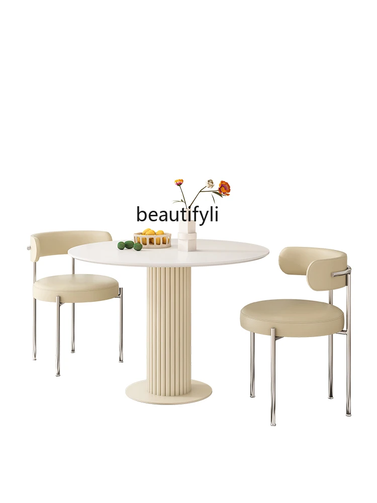 Modern Minimalist Cream Style Stone Plate round Dining Table and Chair Conference Table Desk korean grill tray round medical stone egg cake barbecue fried barbecue plate