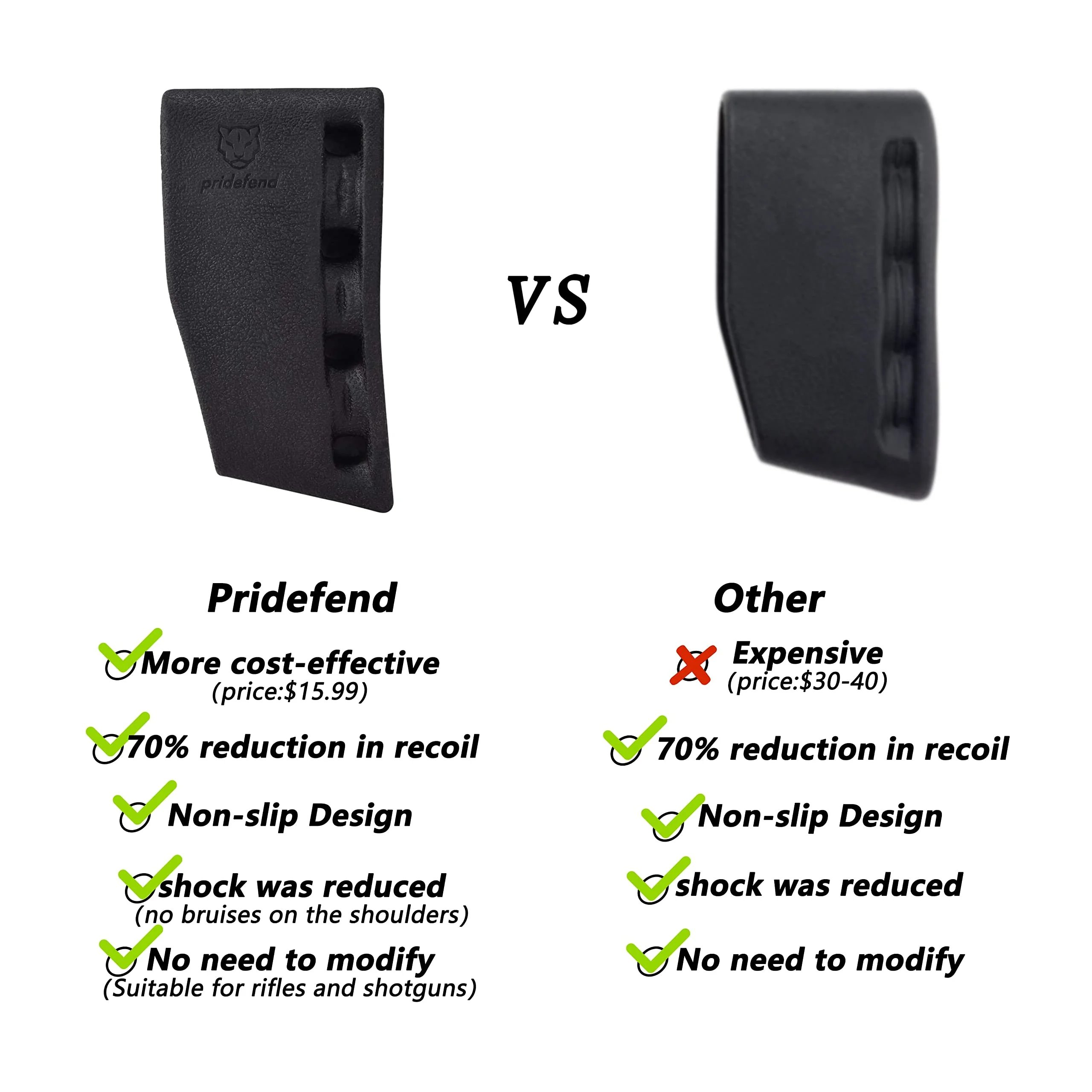 Pridefend Synthetic Latex Rubber Slip-On Recoil Reducing Pad for Rifle and Shotgun 3 Size Options Strong Compatibility Butt Pad 4