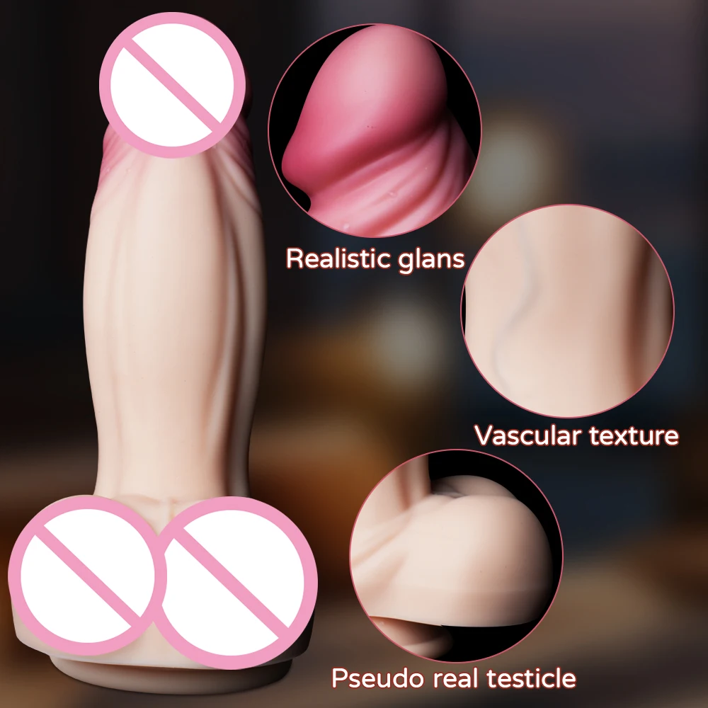 Pink Peach Realistic Dildo Liquid Silicone Material Massage Masturbation Butt Anal Plug Big Penis With Suction Cup Adult Sex Toy
