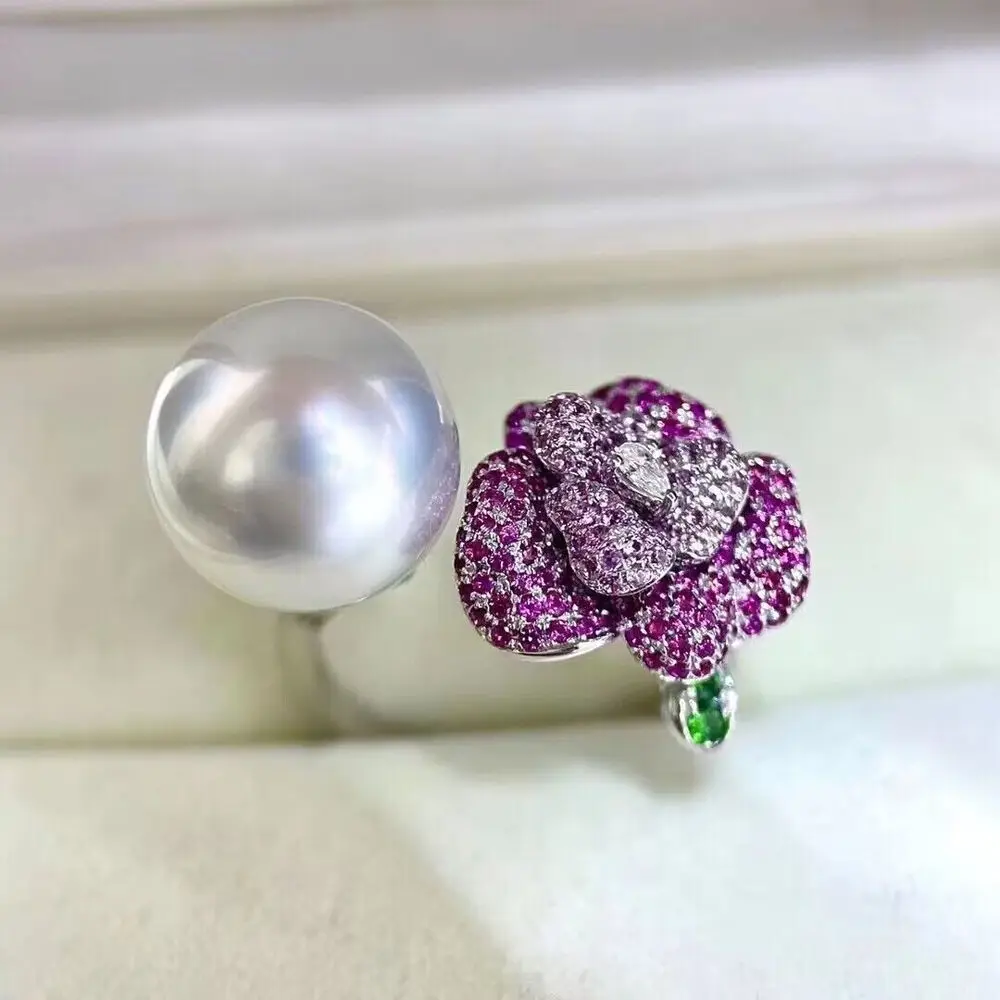 

gorgeous 10-11mm south sea round white pearl ring 925s