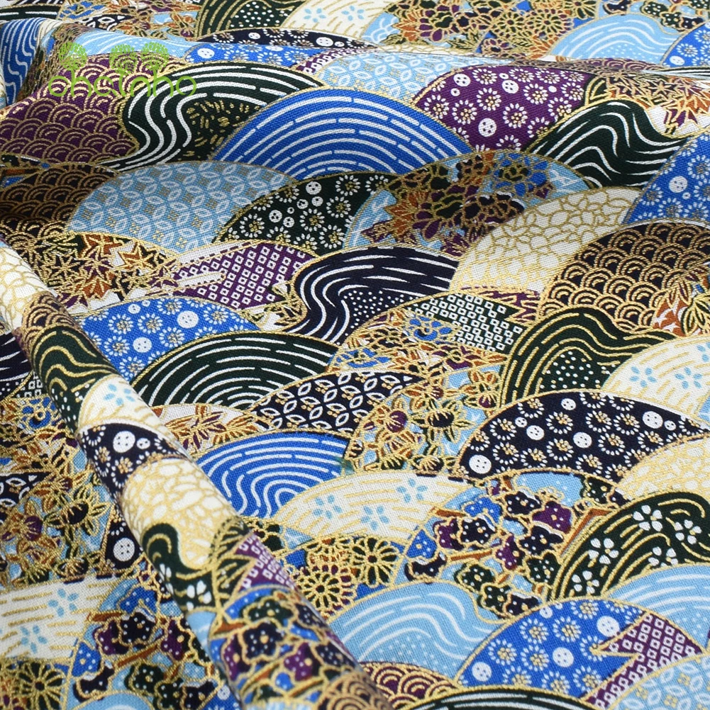 Printed Plain Cotton Fabric,Fan-Shaped Bronzing Handmade Patchwork Cloth,Home Textiles Material For DIY Quilting Sewing Crafts