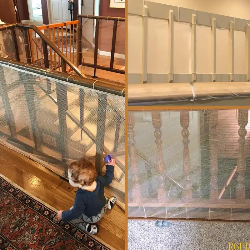 R6FD Banister Guard White Mesh Baby Safety Stairs Thicken Net Child Proofing Balcony Staiway Railing Protective Net 10ft x