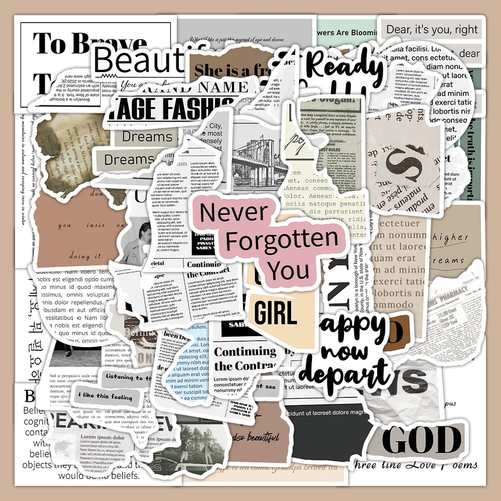 

60 шт. винтажные американские наклейки в стиле газеты Ins, наклейки «сделай сам» в стиле ретро, дневник, чемодан, скрапбукинг, телефон, ноутбук, велосипед, наклейки