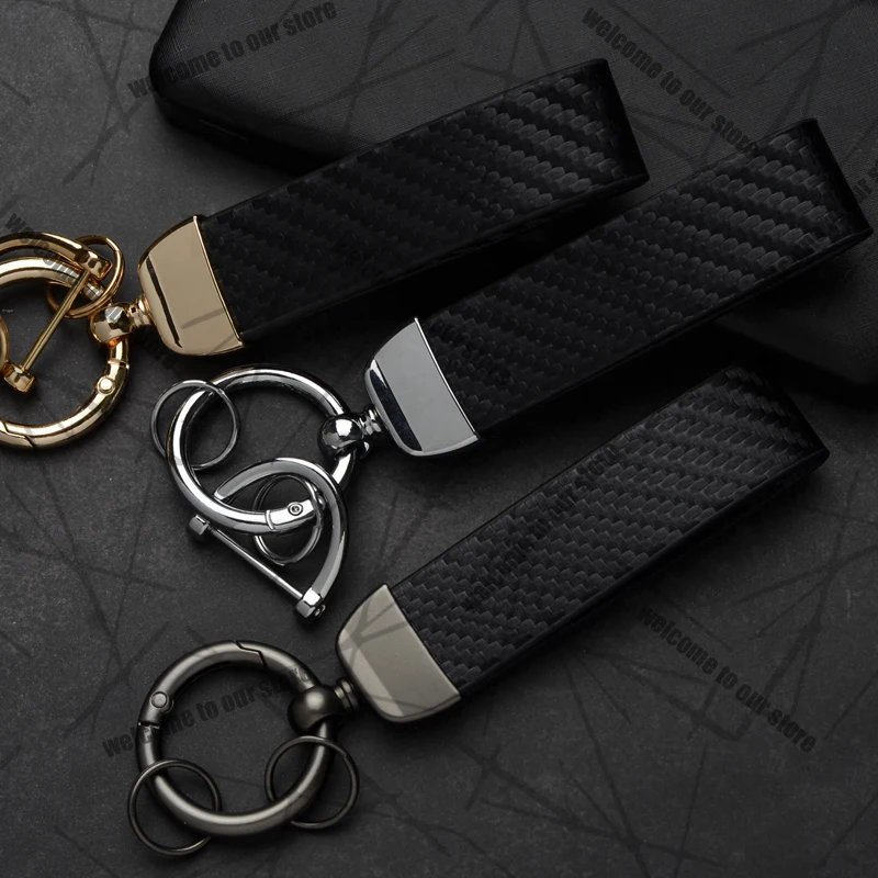 Sleek Carbon Fiber Leather Keychain with Zinc Alloy Emblem