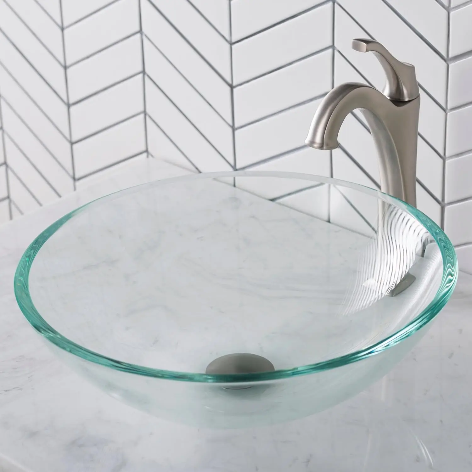KRAUS Round Crystal Clear Glass Vessel Bathroom Sink, 16 1/2 inch GV-100 3