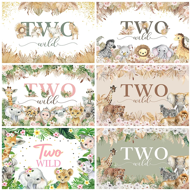 

Mocsicka Wildlife Birthday Background Tropical Jungle 2nd Birthday Party Decorations Baby Message Photo Backdrops Banner