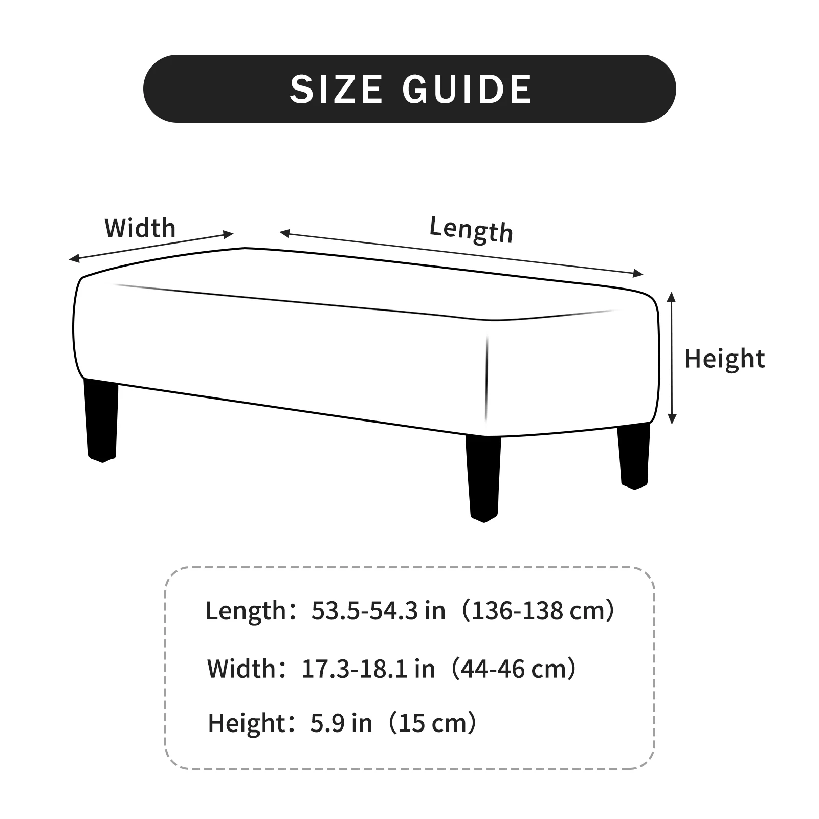 Stretch Jacquard Waterproof Bench Cover for Dining Room Bedroom Kitchen Bench Slipcovers Anti-Dust Removable Washable 2