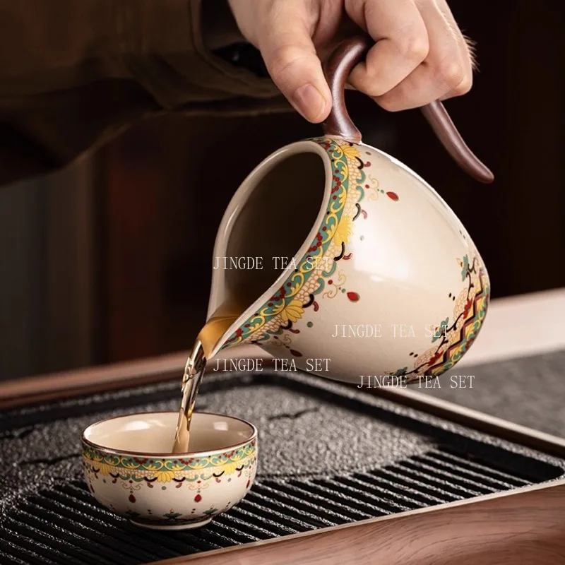 Dunhuang Rice Yellow Ru Kiln Tea Set High End Ceramic Kung Fu Tea Pot and Teacup for Household Use Chinese Tea Set Accessories