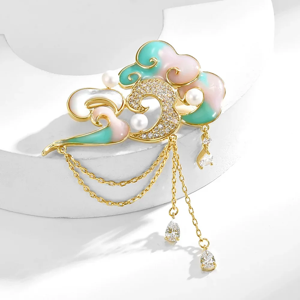 Exquisite Brooch for Women Cloud Zircon Inlaid Tassel Clothing Lapel Brooches Pins fashion Jewelry accessories Gifts wholesale