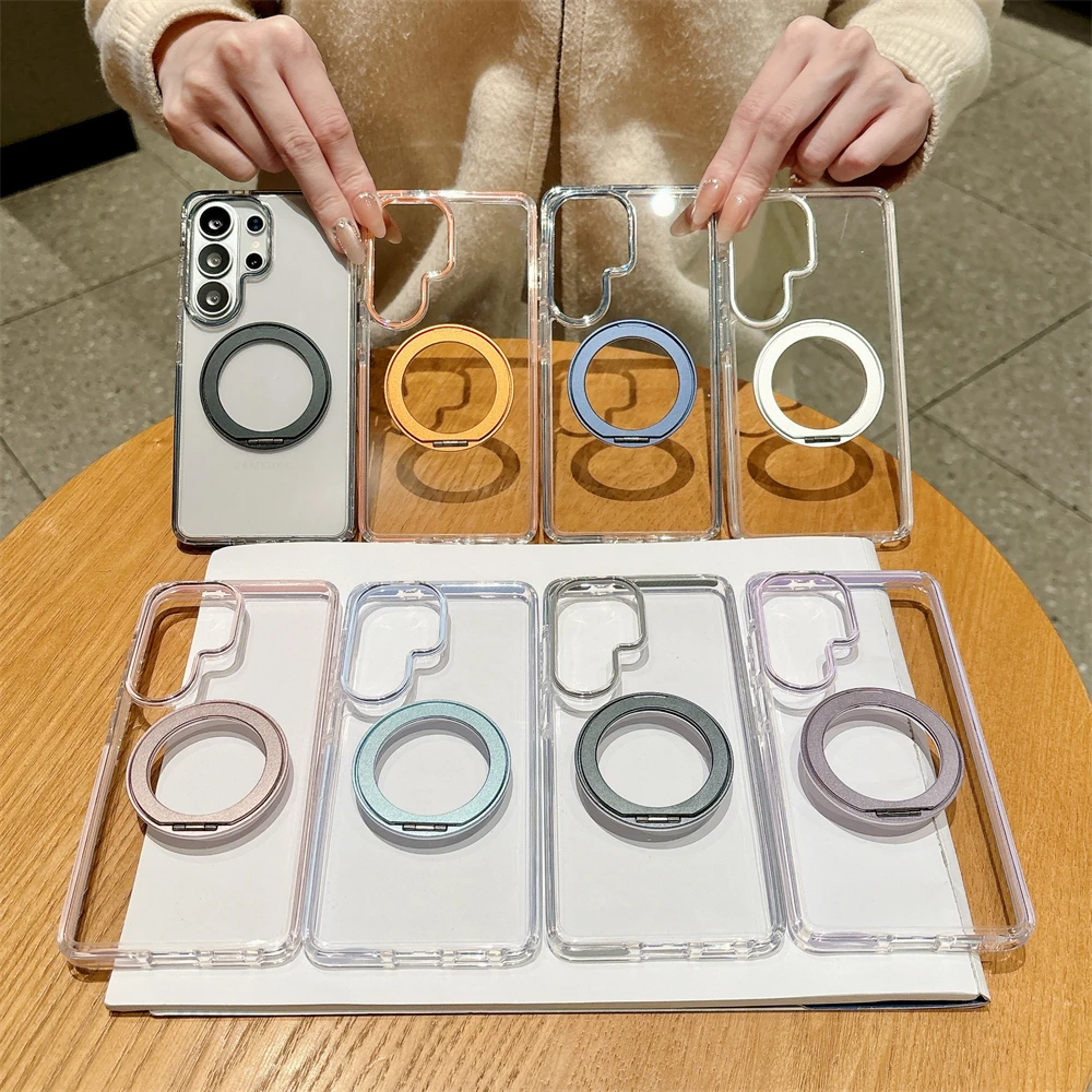 Magnetic 360 Rotating Transparent Shockproof Case with Colorful Bumper
