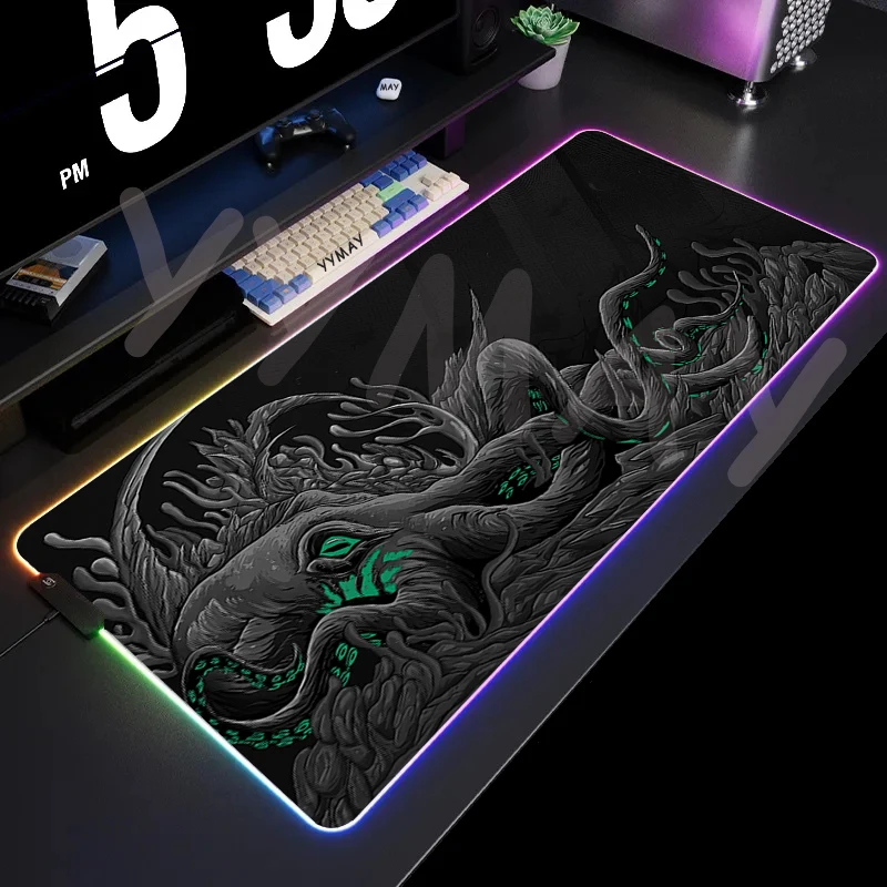 thumbnail image 1 of Alfombrillas de ratón LED para videojuegos, diseño de pulpo, alfombrilla de escritorio con retroiluminación grande, 39,3x19,6 pulgadas, alfombrilla para jugador RGB, alfombrilla luminosa para ratón, 1 of 5