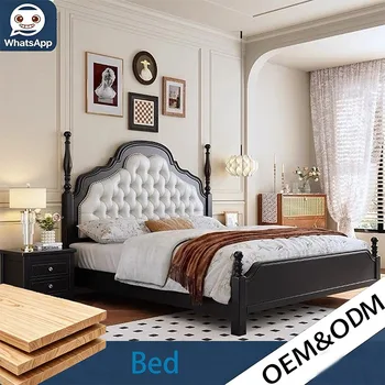 Letto Matrimoniale Minimalista Nero in Legno Massello di Compensato da 1,8m, Stile Vintage Americano, Smontabile e Non Pieghevole per Camera da Letto Principale