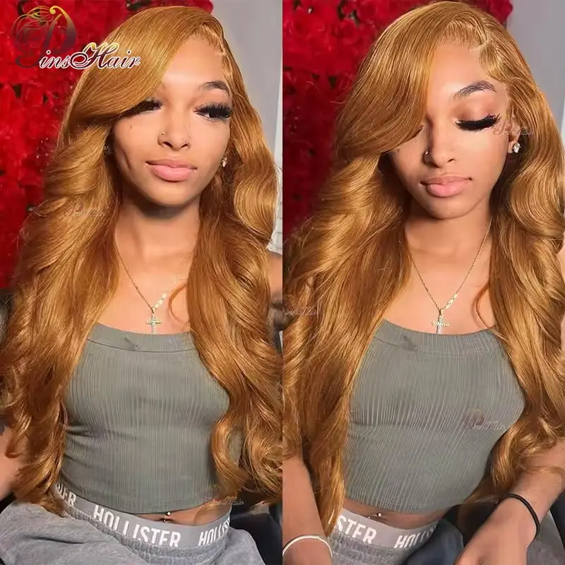 Ginger Brown 13x6 HD Transparent Lace Front Human Hair Wig Body Wave Lace Frontal Wig Remy #30 Blonde Front For Women human hair wig
