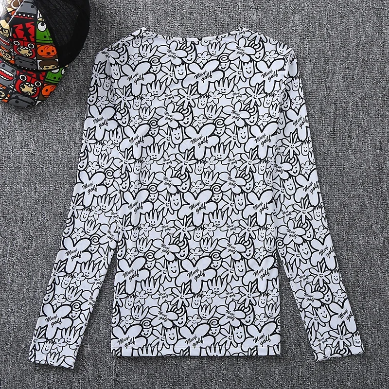 Golf T-Shirt for Women, Thin Sun Protection Clothing, Round Neck, Printed, Quick-Drying, Long Sleeves, Spring and Autumn, New